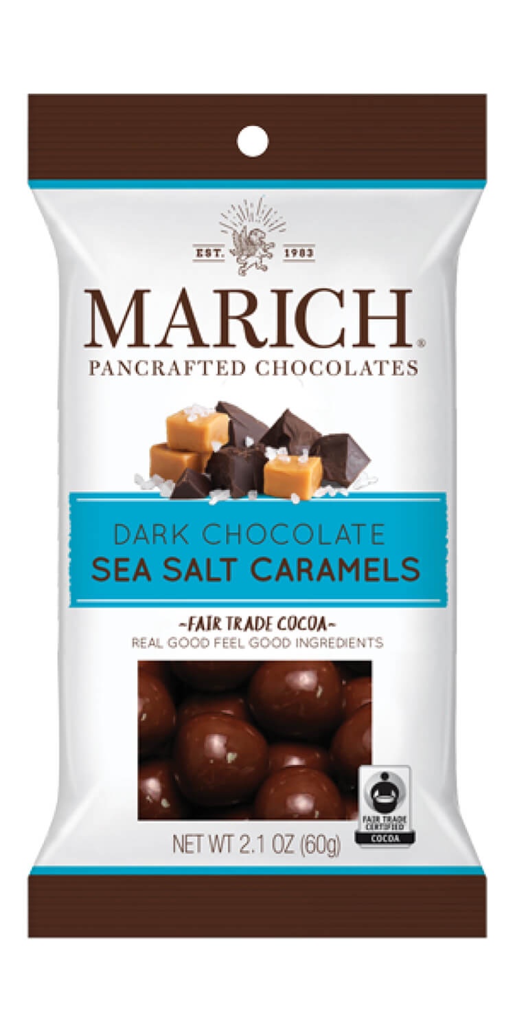 slide 1 of 1, MARICH Dark Choc Sea Salt Caramels, 2.1 oz