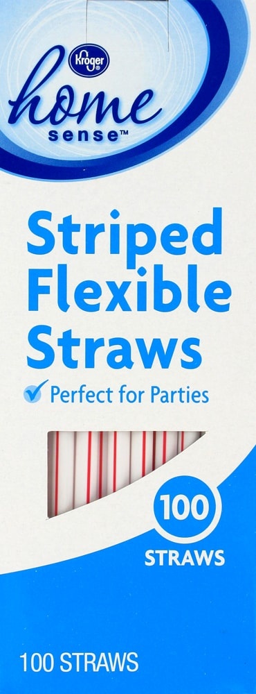 slide 1 of 1, Kroger Home Sense Striped Flexible Straws, 100 ct