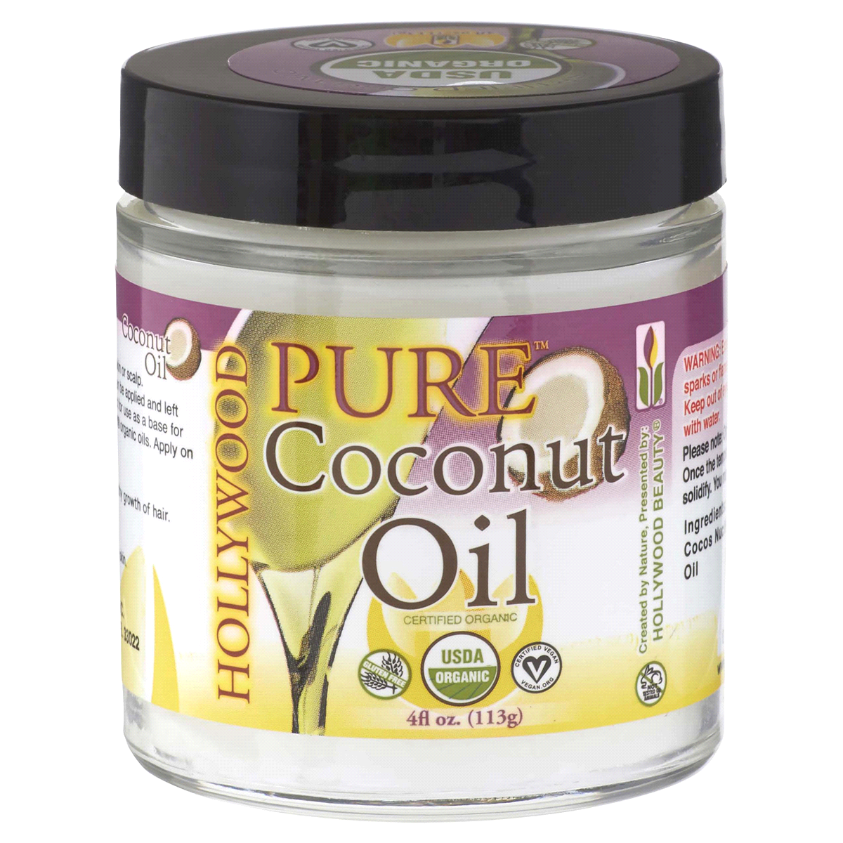 slide 1 of 1, Hollywood Beauty Pure Organic Coconut Oil, 4 oz