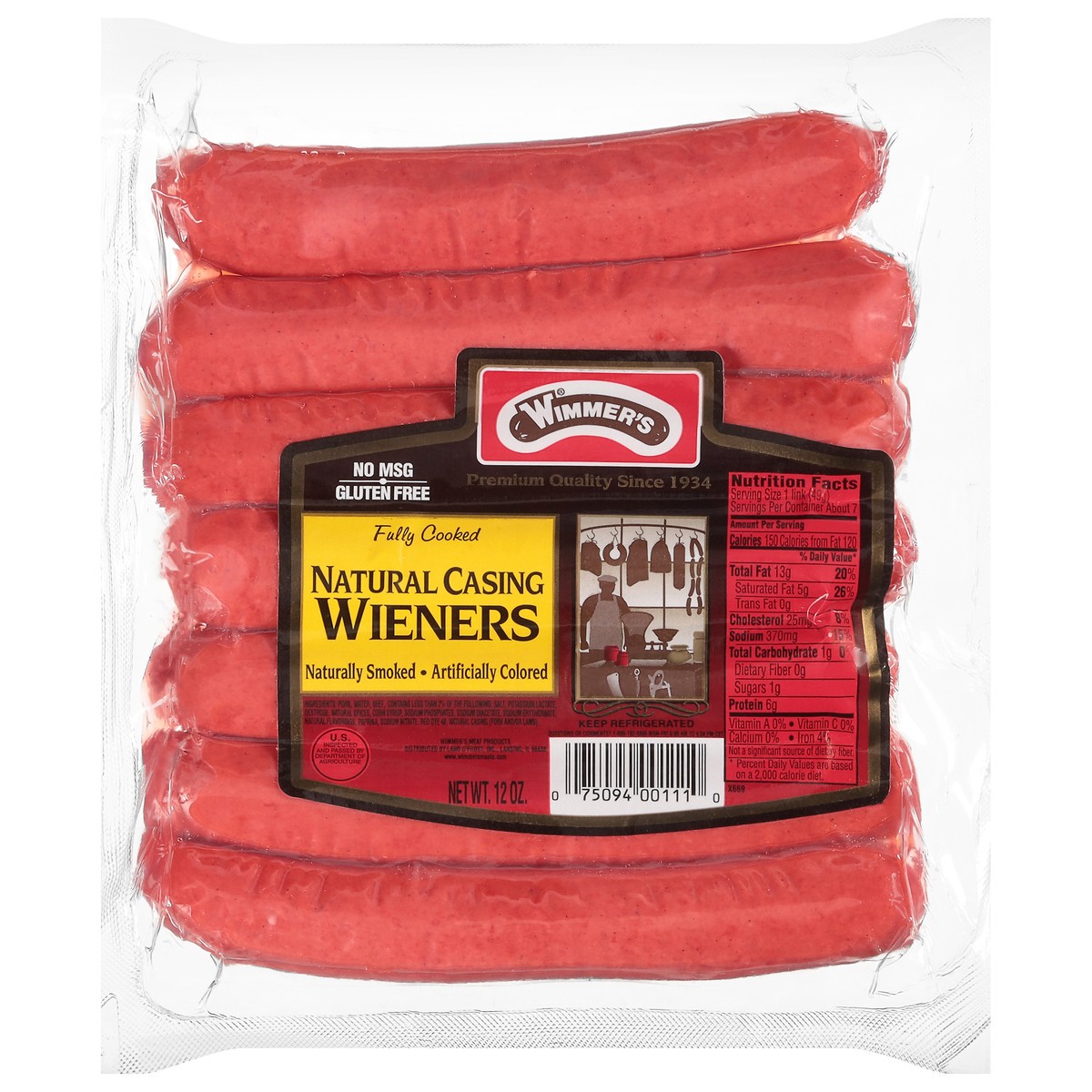 slide 6 of 13, Wimmer's Natural Casing Naturally Smoked Wieners, 7 ct; 12 oz