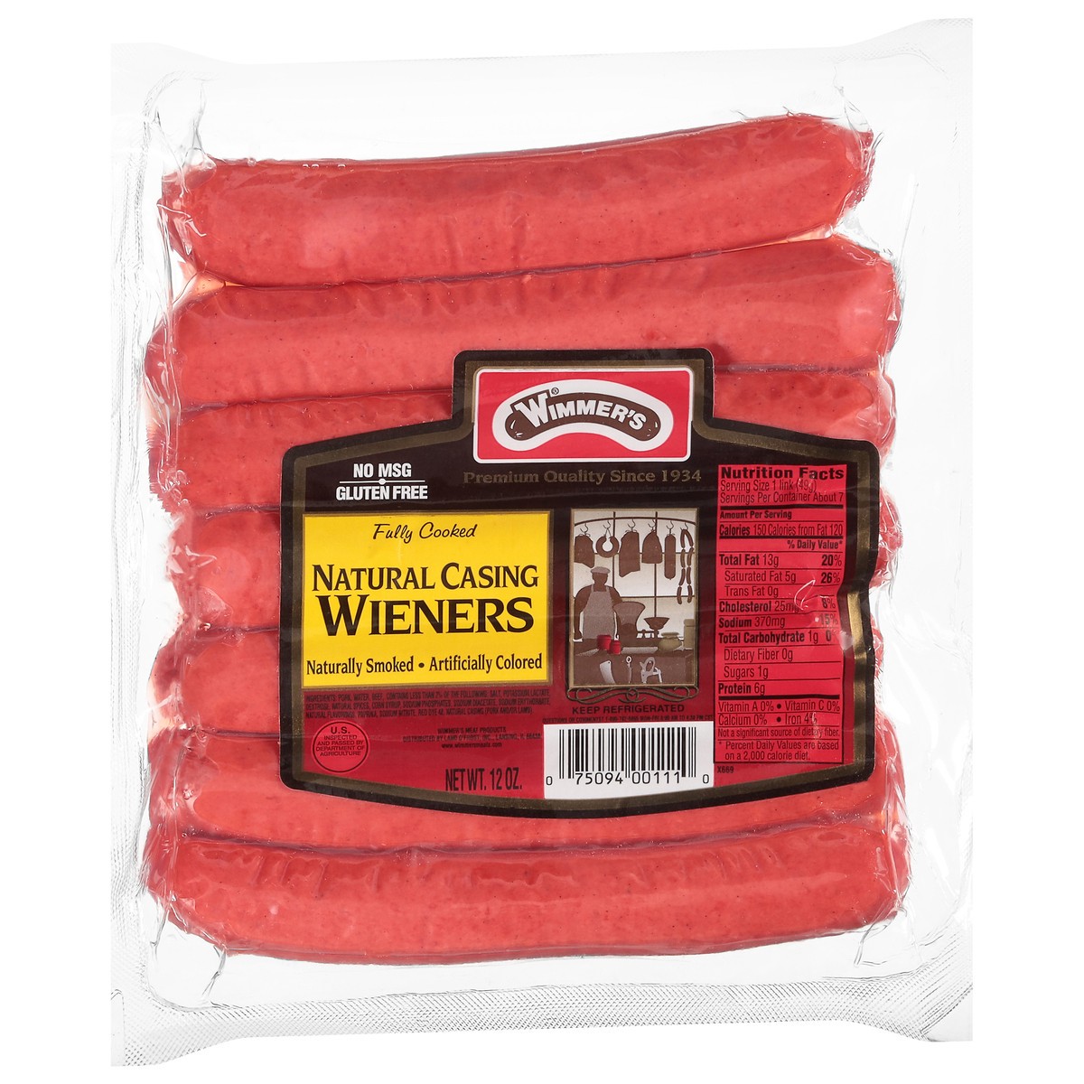 slide 4 of 13, Wimmer's Natural Casing Naturally Smoked Wieners, 7 ct; 12 oz