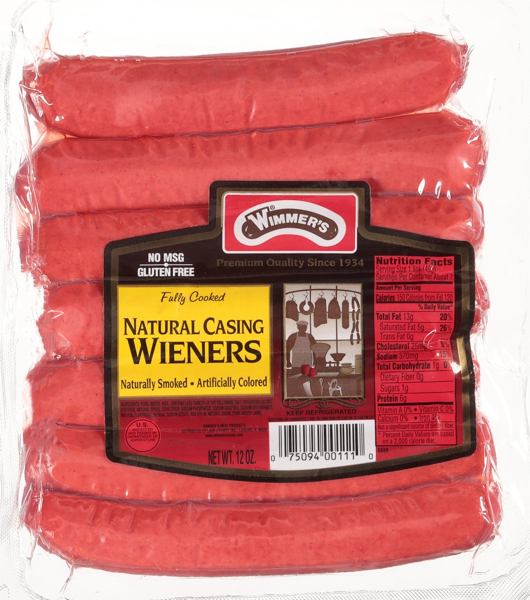 slide 12 of 13, Wimmer's Natural Casing Naturally Smoked Wieners, 7 ct; 12 oz