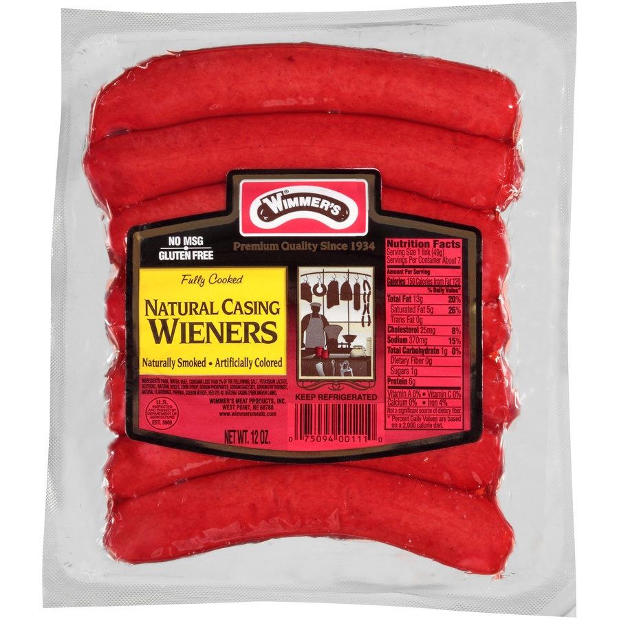 slide 1 of 1, Wimmer's Natural Casing Naturally Smoked Wieners, 7 ct; 12 oz