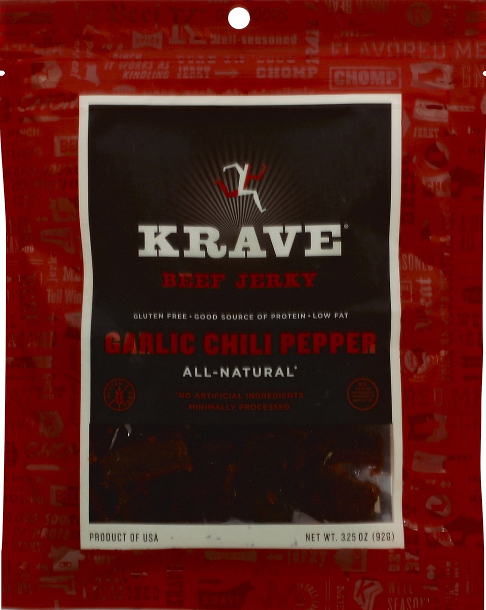 slide 2 of 3, Krave Garlic Chili Pepper Beef Jerky, 3.25 oz