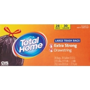 slide 1 of 1, Total Home By CVS Total Home 30 Gallon Drawstring Trash Bags, 28 ct