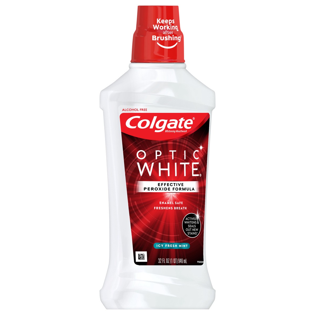 slide 3 of 8, Colgate Optic White Whitening Mouthwash, Fresh Mint - 946 mL, 32 fl.oz., 33.8 oz