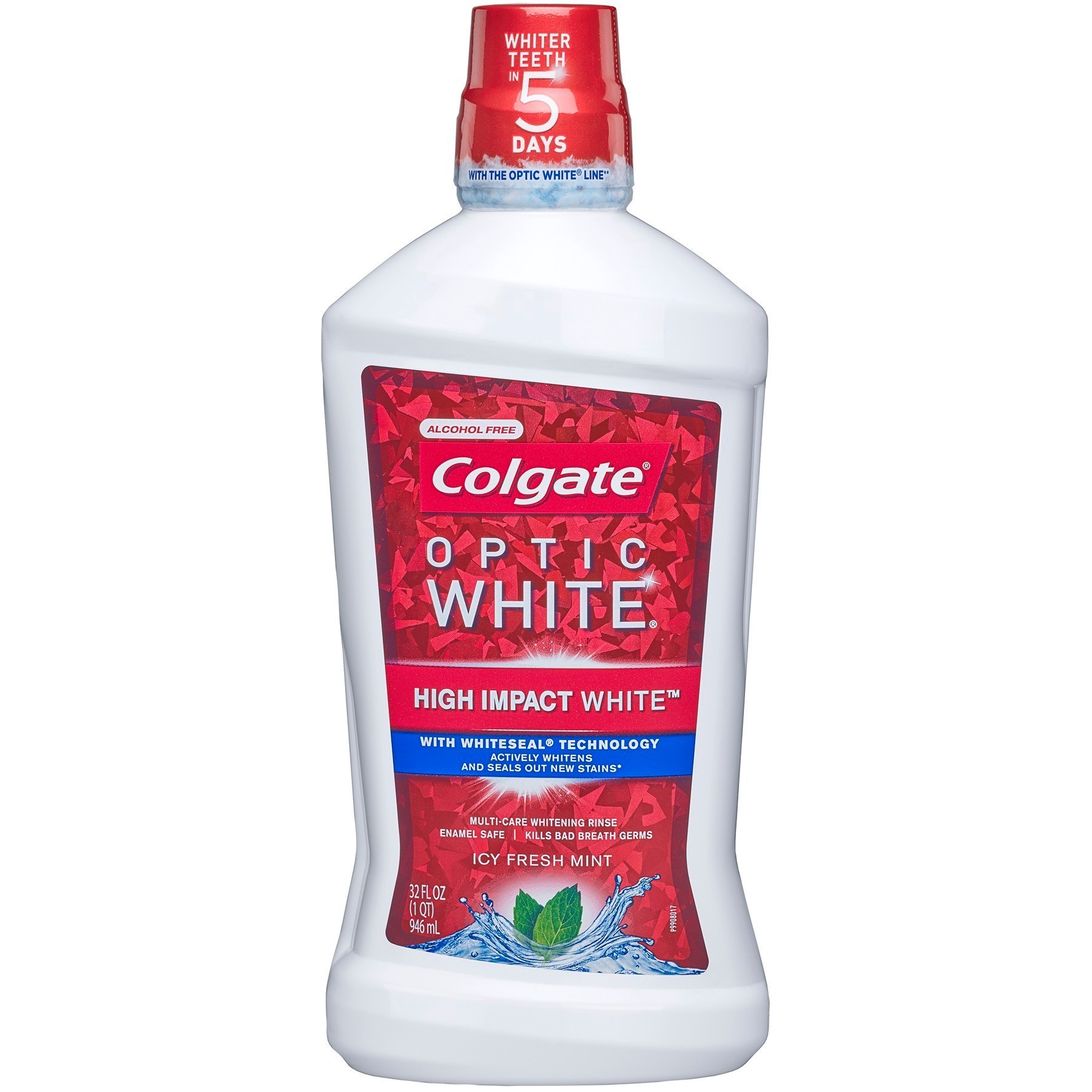 slide 1 of 8, Colgate Optic White Whitening Mouthwash, Fresh Mint - 946 mL, 32 fl.oz., 33.8 oz