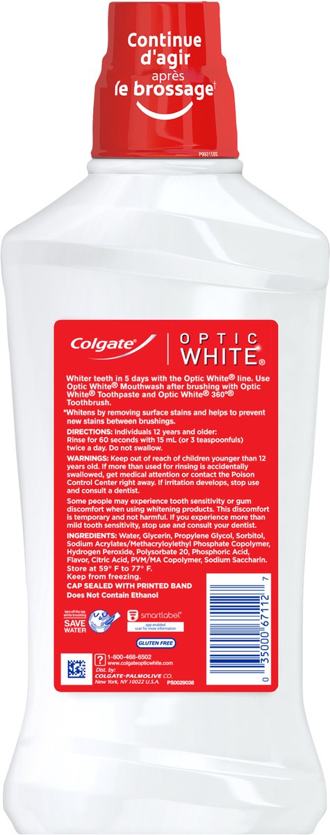 slide 5 of 8, Colgate Optic White Whitening Mouthwash, Fresh Mint - 946 mL, 32 fl.oz., 33.8 oz