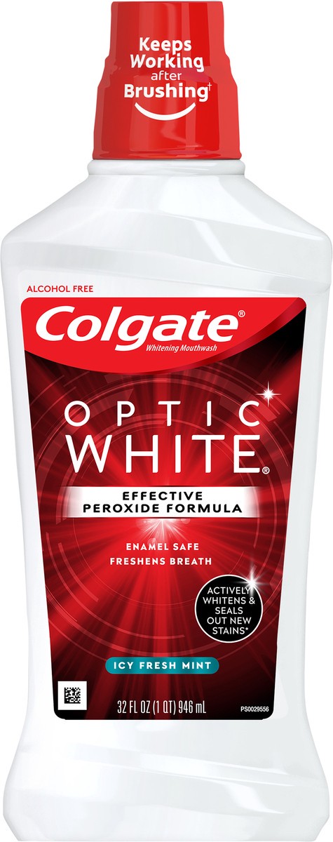 slide 6 of 8, Colgate Optic White Whitening Mouthwash, Fresh Mint - 946 mL, 32 fl.oz., 33.8 oz