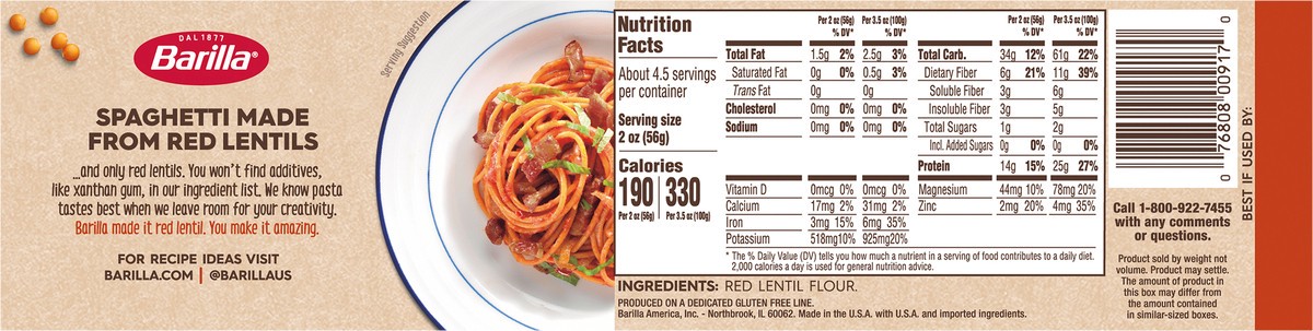 slide 5 of 9, Barilla Red Lentil Spaghetti, 8.8 oz