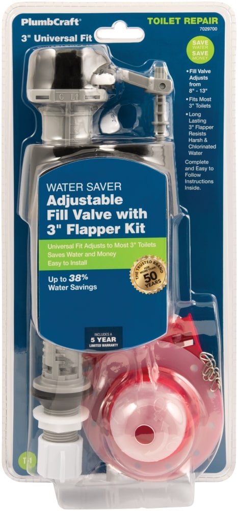 slide 1 of 1, Plumbcraft Water Saver Universal Toilet Fill Valve With Flapper Kit, 3 in