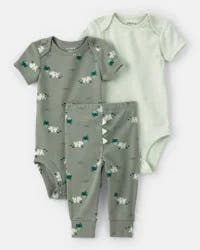 Carters Baby Boy 3-Piece Dinosaur Bodysuits & Pant Set - Green Green NB