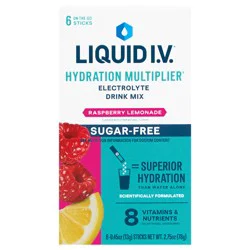Liquid I.V. Hydration Multiplier Sugar-Free Raspberry Lemonade Electrolyte Drink Mix 6 - 0.45 oz Sticks