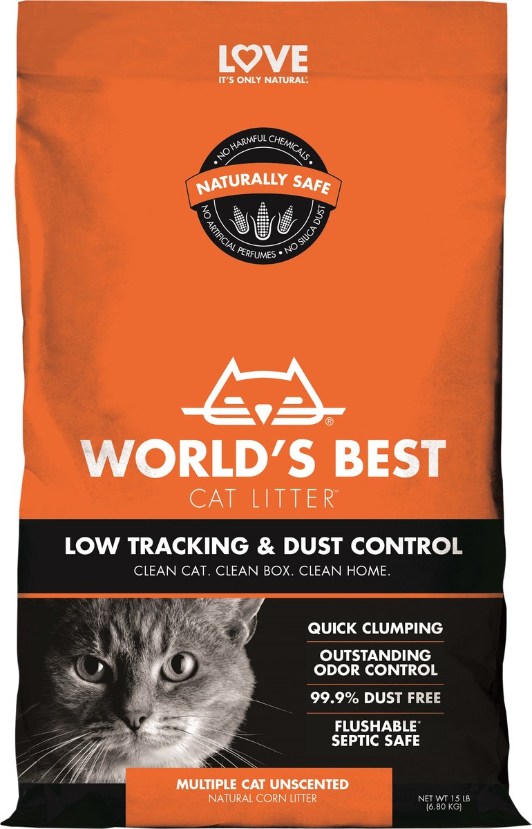 slide 6 of 7, World's Best Cat Litter World’s Best Cat Litter Low Tracking & Dust Control Multiple Cat Unscented, 15 lb, 15 lb