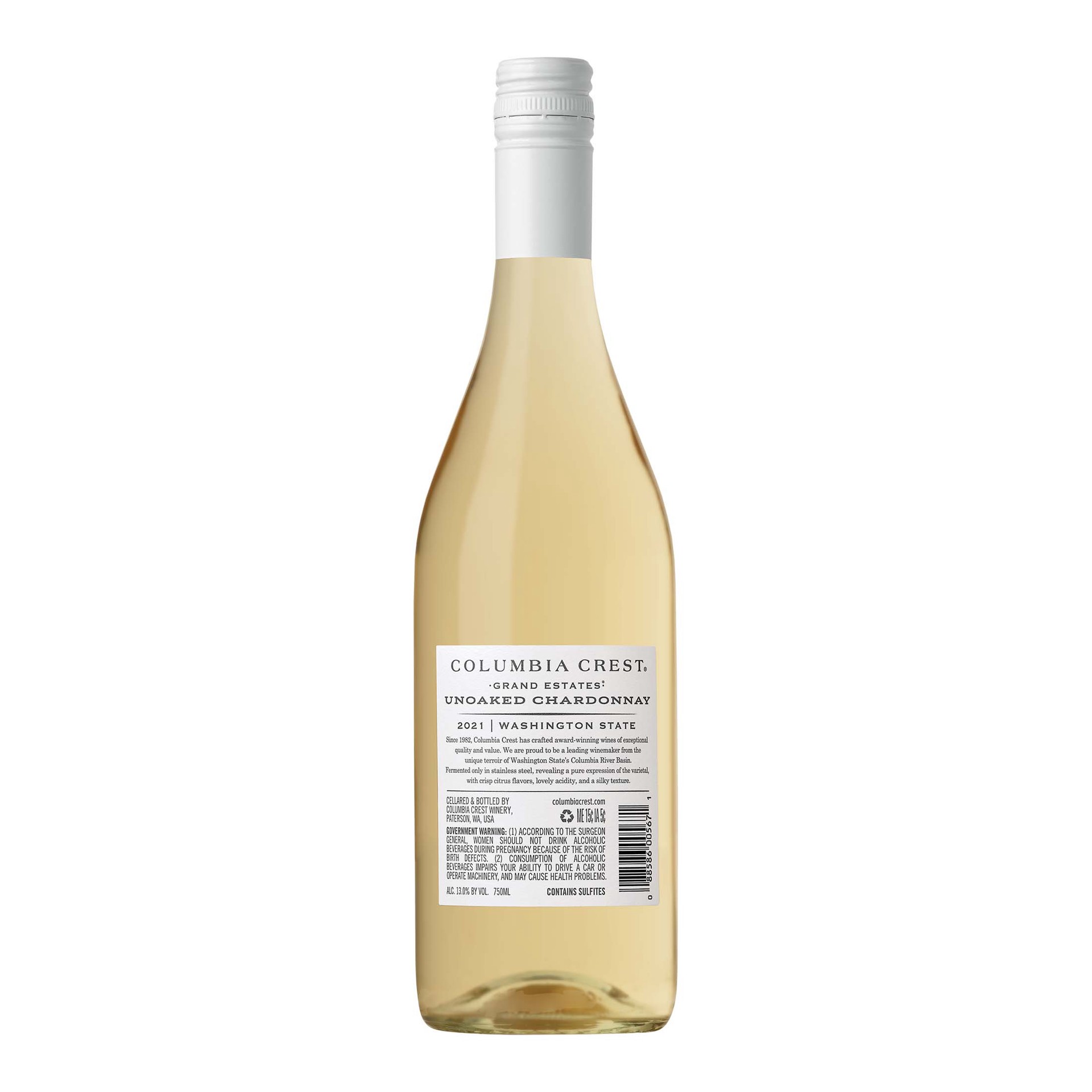 slide 2 of 7, Columbia Crest Grand Estates Unoaked Chardonnay, White Wine, 750 mL Bottle, 750 ml