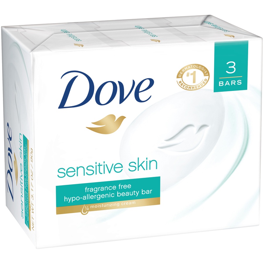 slide 2 of 3, Dove Beauty Bar More Moisturizing Than Bar Soap Sensitive Skin, 3.17 oz, 3 Bars , 3.17 oz