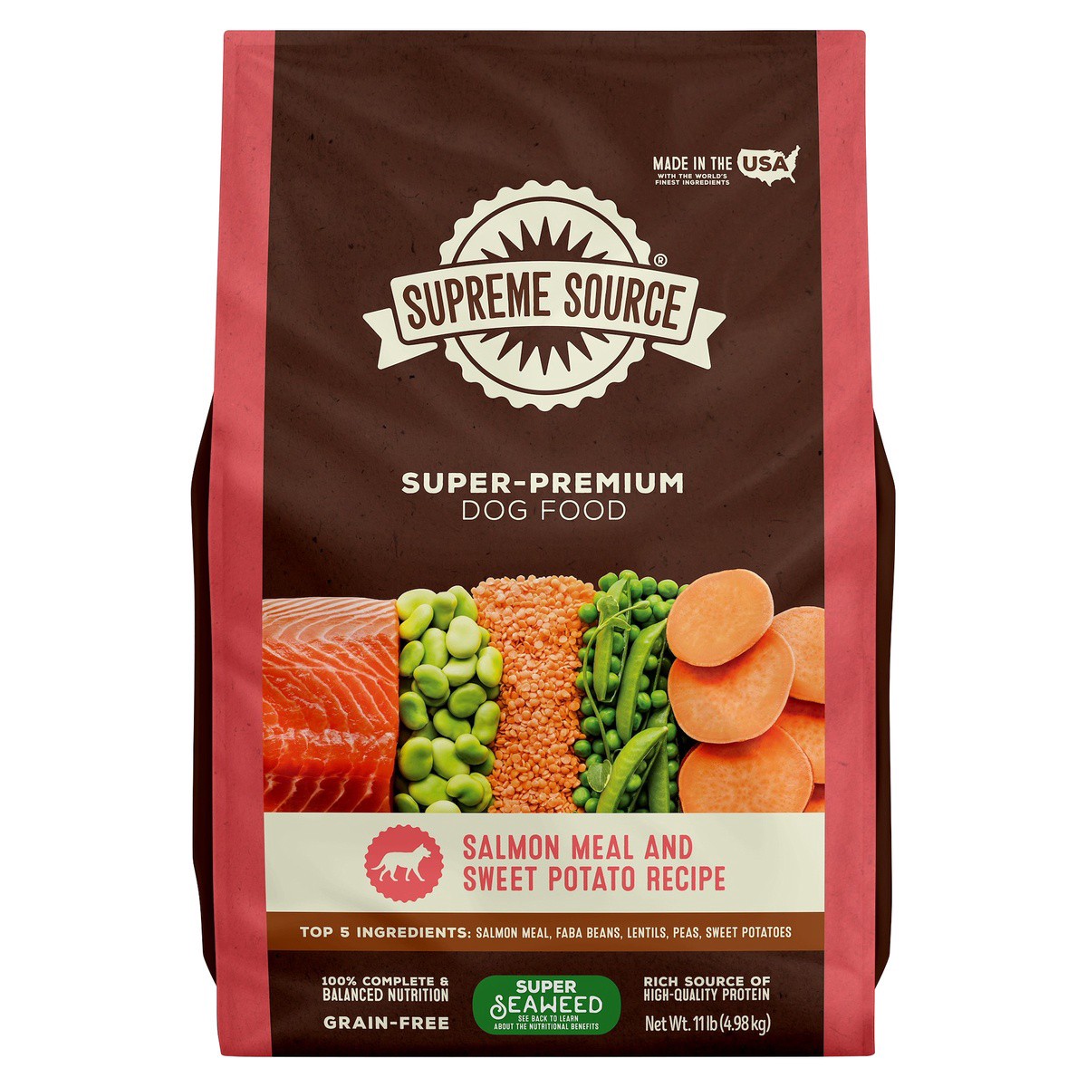 slide 1 of 3, Supreme Source Grain-Free Super-Premium Salmon Meal and Sweet Potato Recipe Dog Food 11 lb, 11 lb