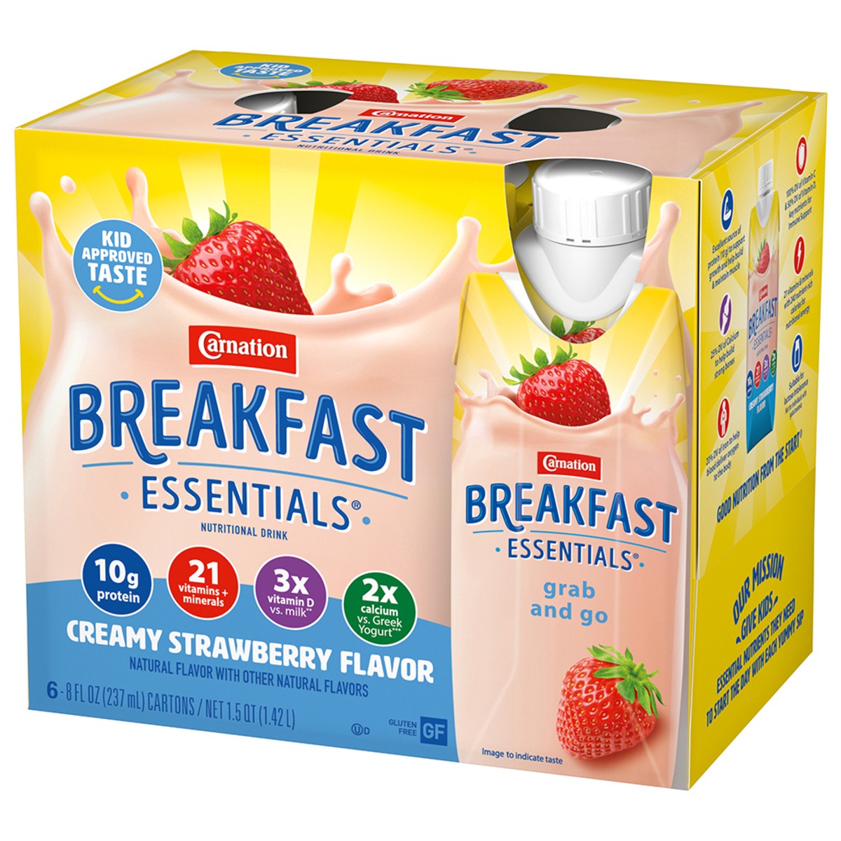 slide 5 of 9, Carnation Breakfast Essentials Creamy Strawberry Nutritional Drink 6 - 8 fl oz Cartons, 1.5 qt