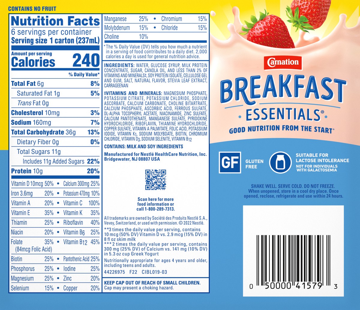 slide 8 of 9, Carnation Breakfast Essentials Creamy Strawberry Nutritional Drink 6 - 8 fl oz Cartons, 1.5 qt