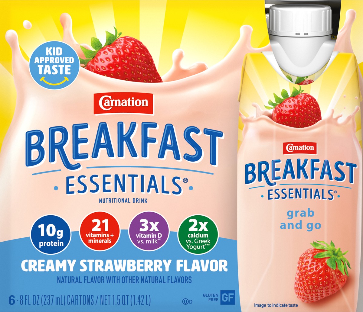 slide 2 of 9, Carnation Breakfast Essentials Creamy Strawberry Nutritional Drink 6 - 8 fl oz Cartons, 1.5 qt