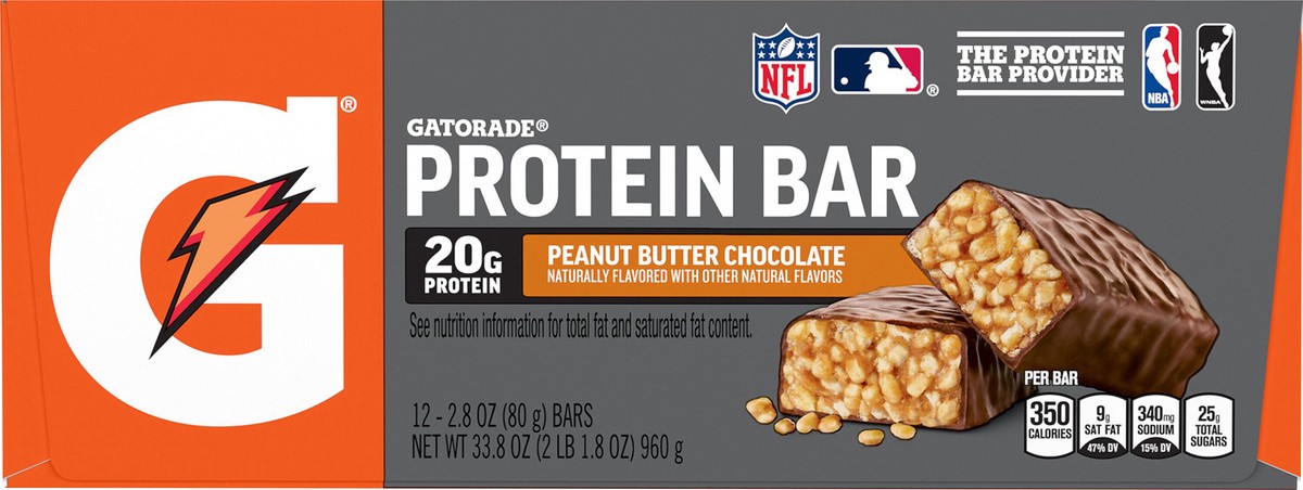slide 2 of 3, Gatorade Protein Bar Peanut Butter Chocolate 2.8 Oz 12 Count, 12 ct