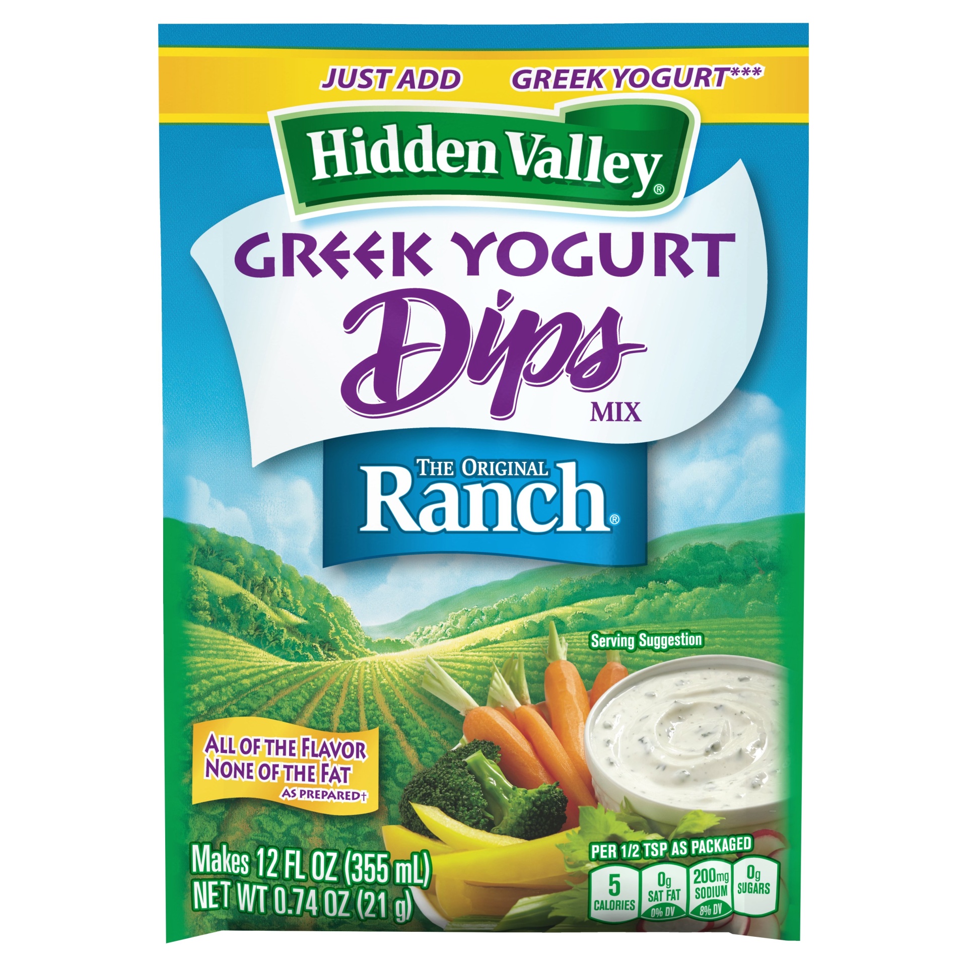 slide 1 of 1, Hidden Valley Gluten Free Greek Yogurt Original Ranch Dips Mix Packet, 0.74 oz
