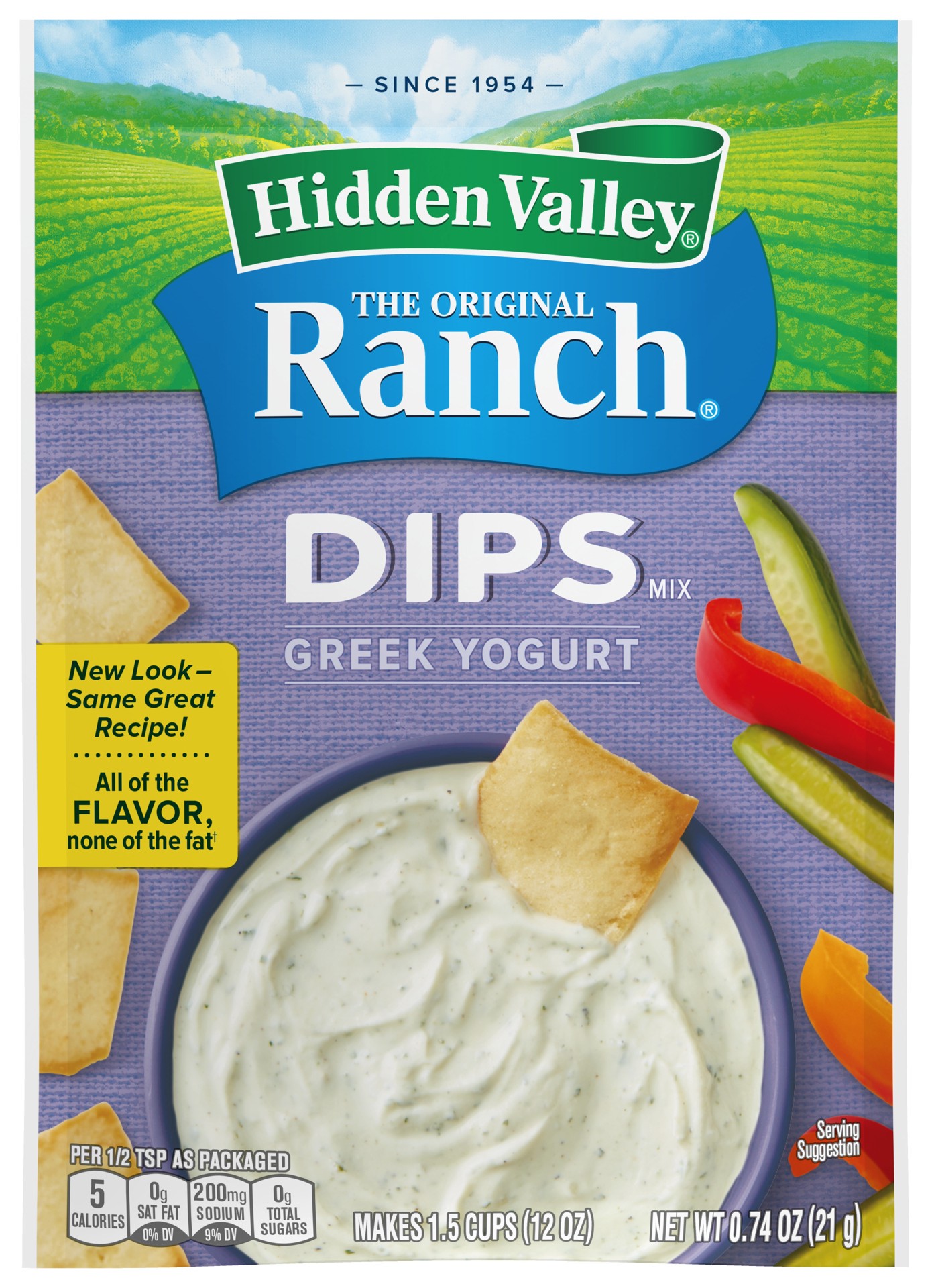 slide 1 of 2, Hidden Valley Greek Yogurt Original Ranch Dips Mix, Gluten Free - 1 Packet, 0.74 oz