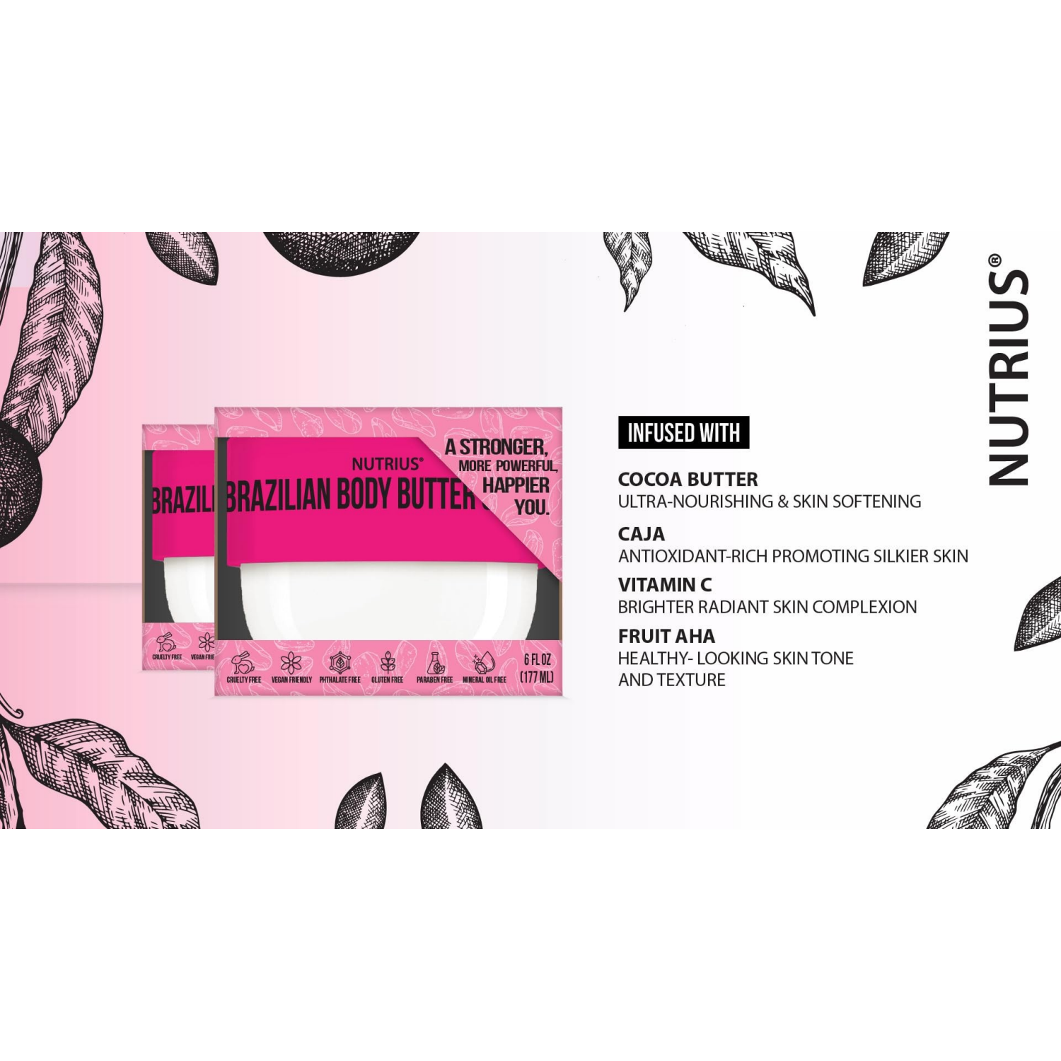 slide 2 of 3, Nutrius Brazilian Body Butter Cream, Berry Bliss, 6 floz, 1 ct