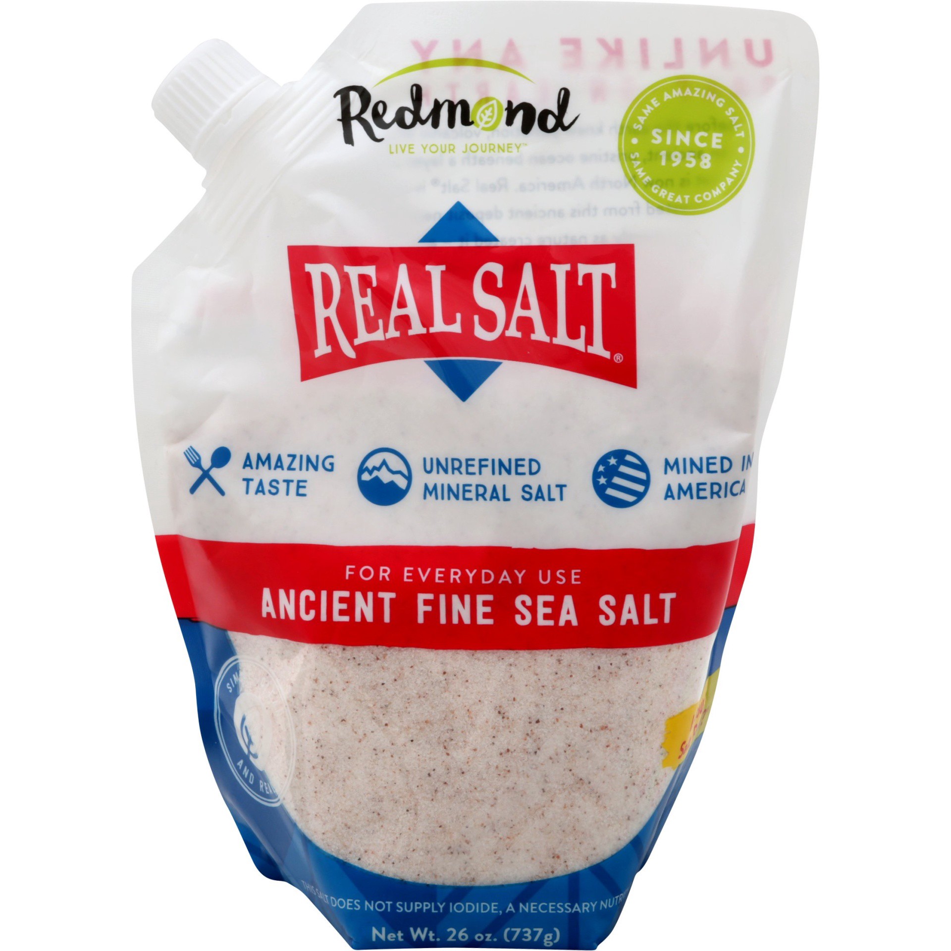 slide 1 of 2, Redmond Real Salt Ancient Fine Sea Salt 26 oz, 26 oz