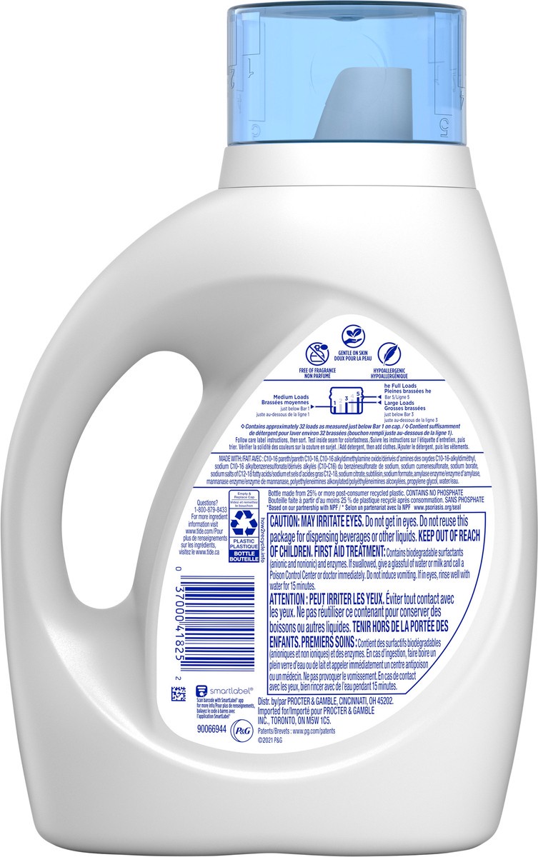 slide 3 of 4, Tide Free & Gentle Liquid Laundry Detergent, 32 loads 46 fl oz, HE Compatible, 46 fl oz