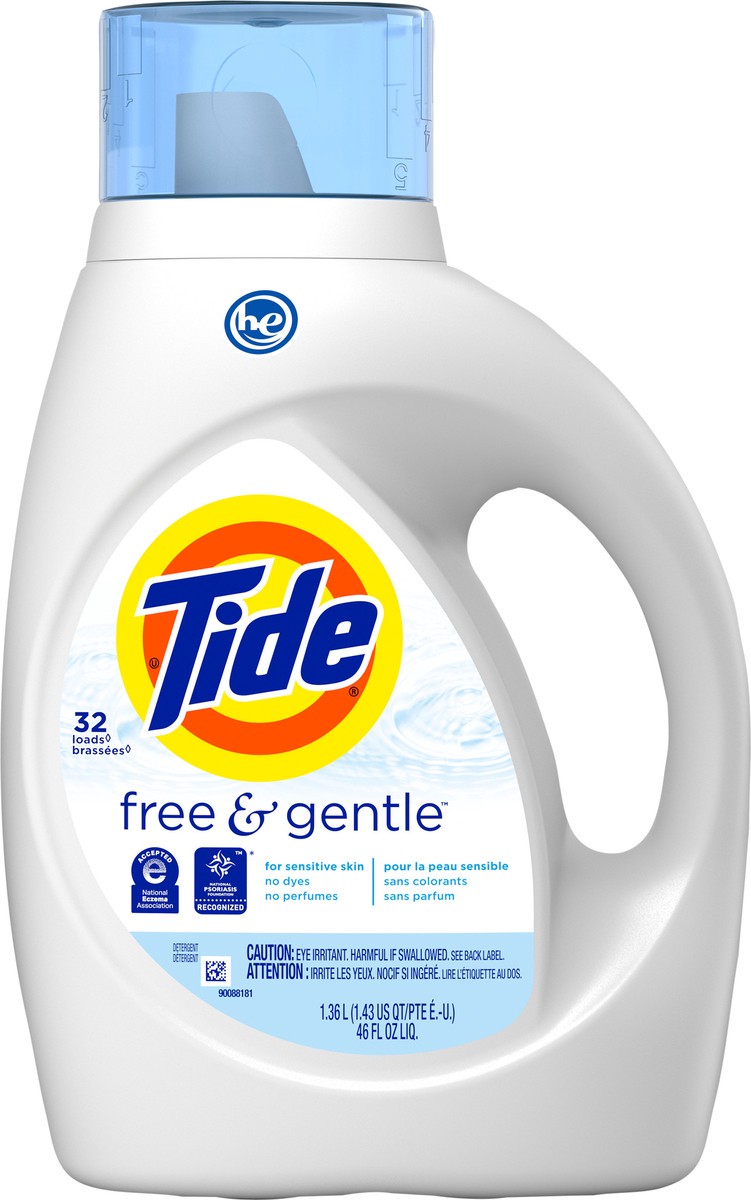 slide 4 of 4, Tide Free & Gentle Liquid Laundry Detergent, 32 loads 46 fl oz, HE Compatible, 46 fl oz