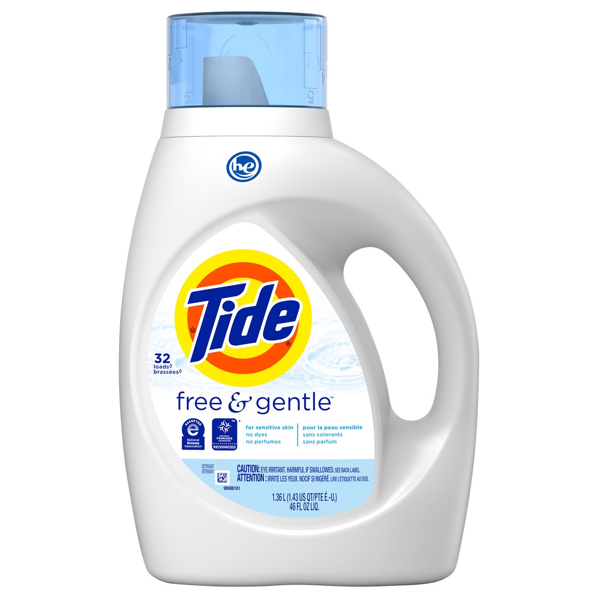 slide 1 of 4, Tide Free & Gentle Liquid Laundry Detergent, 32 loads 46 fl oz, HE Compatible, 46 fl oz