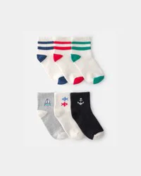 Carter's Boys 6-Pack Nautical & Striped Ankle Socks, Multi, Sizes 8-14