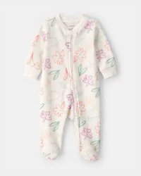 Carter's Baby Girl Spring Floral 2-Way Zip 100% Cotton Sleep & Play Pajama - Ivory - 9M