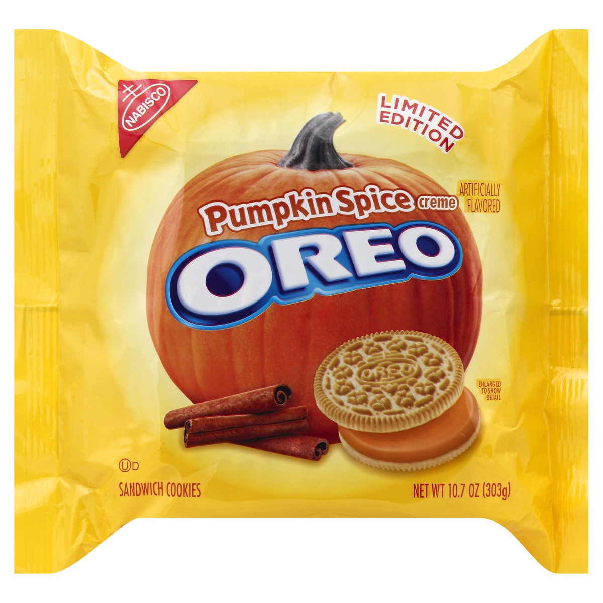 slide 3 of 6, Oreo Pumpkin Spice Sandwich Cookies, 1 package (10.7oz), 0.7 lb