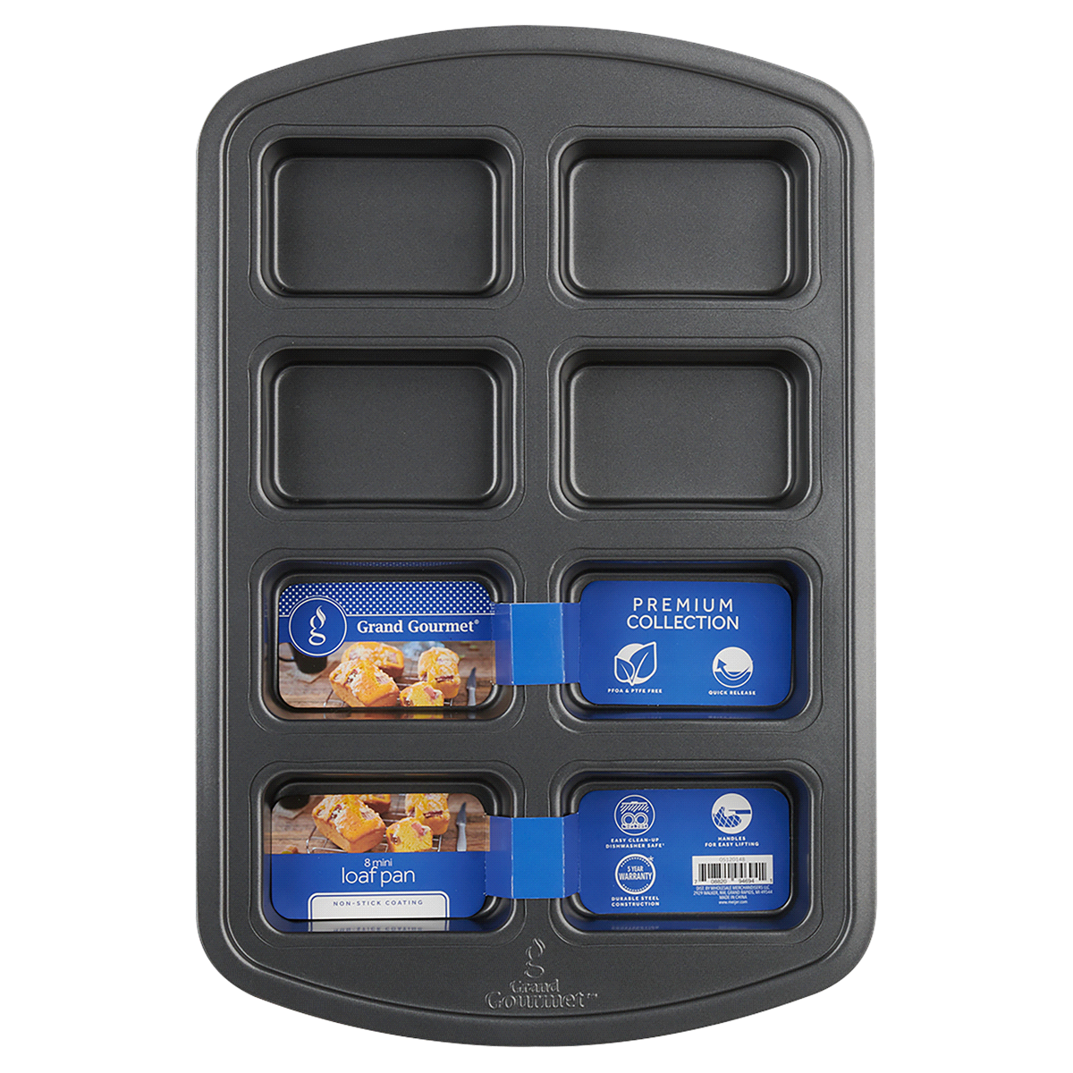 slide 1 of 9, Grand Gourmet Premium Mini Loaf Pan, Dark Grey, 8 ct