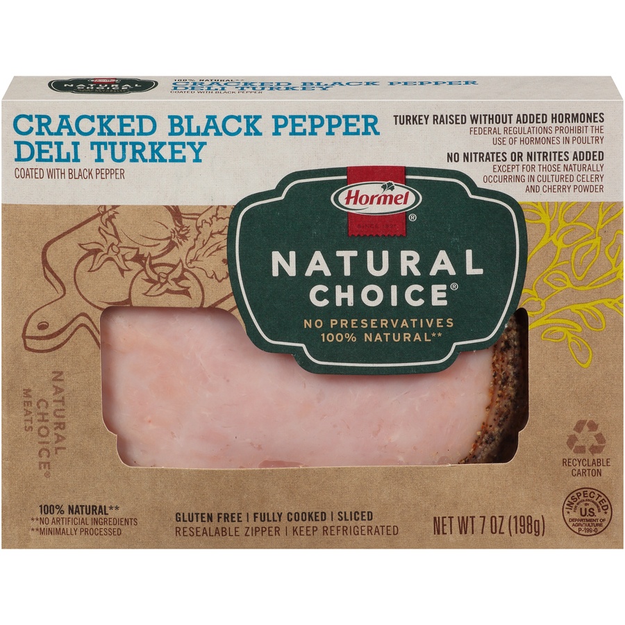 slide 1 of 1, Hormel Natural Choice Sliced Cracked Black Pepper Deli Turkey, 7 oz