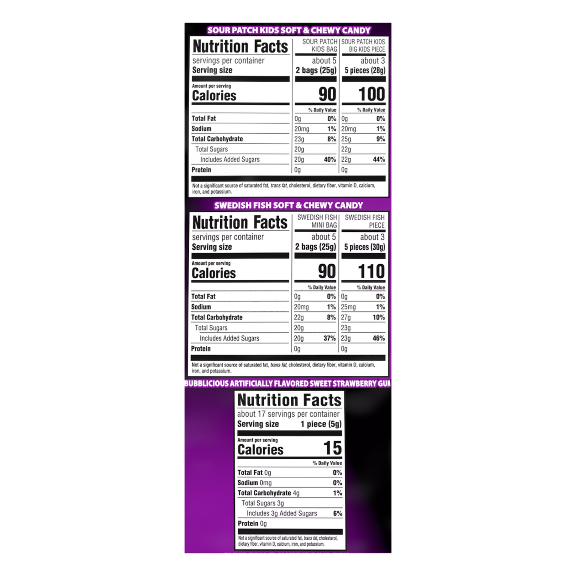 slide 2 of 5, Mixed Brand SOUR PATCH KIDS Original, Big Kids & Zombie, SWEDISH FISH & Bubblicious Strawberry Gum Halloween Candy Variety Pack, 75 Trick or Treat Bags, 21.44 oz