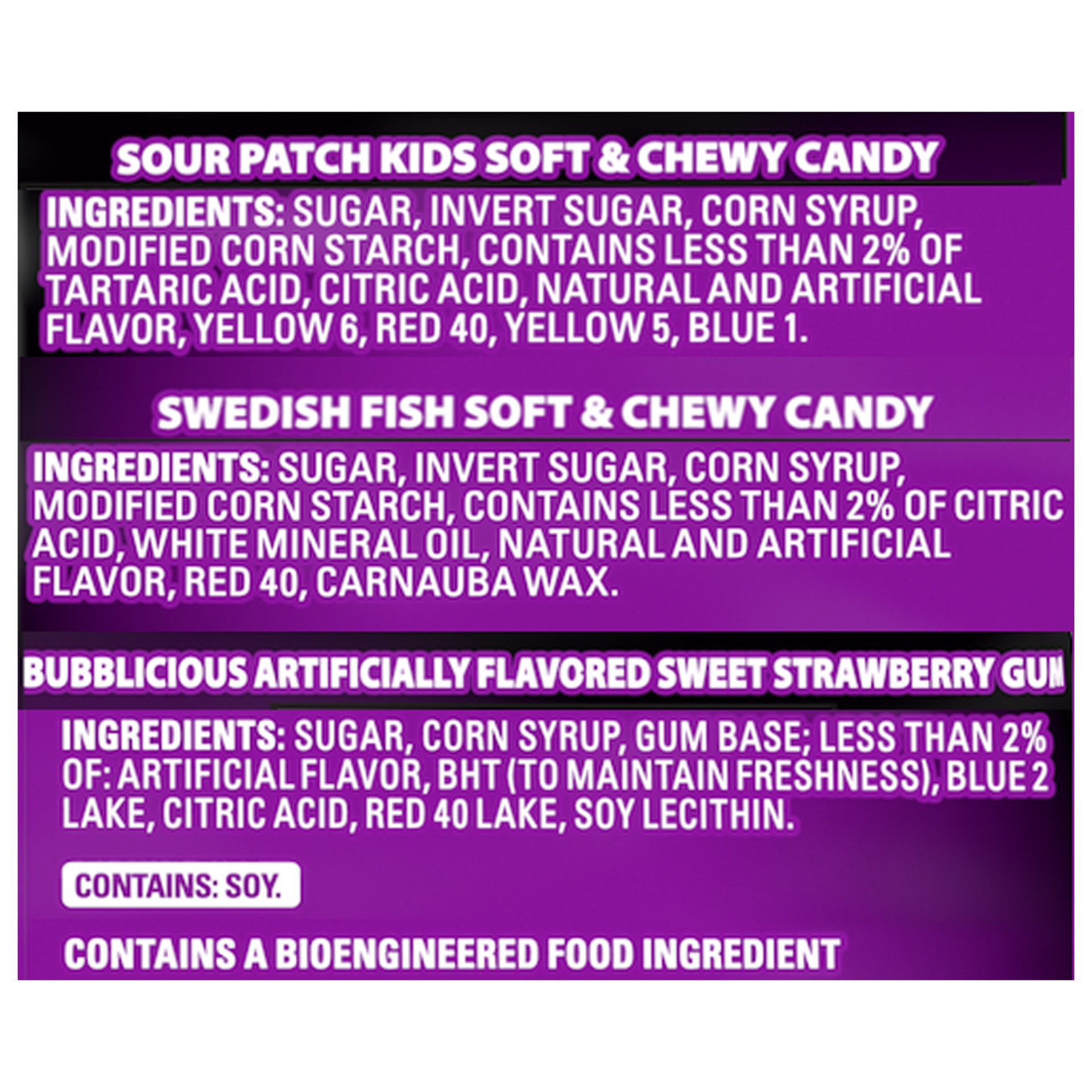 slide 4 of 5, Mixed Brand SOUR PATCH KIDS Original, Big Kids & Zombie, SWEDISH FISH & Bubblicious Strawberry Gum Halloween Candy Variety Pack, 75 Trick or Treat Bags, 21.44 oz