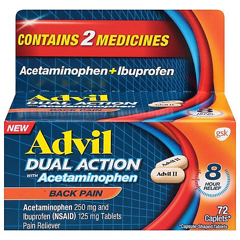 slide 1 of 1, Advil Dual Action Pain Reliever With Acetaminophen - 72 Count, 72 ct