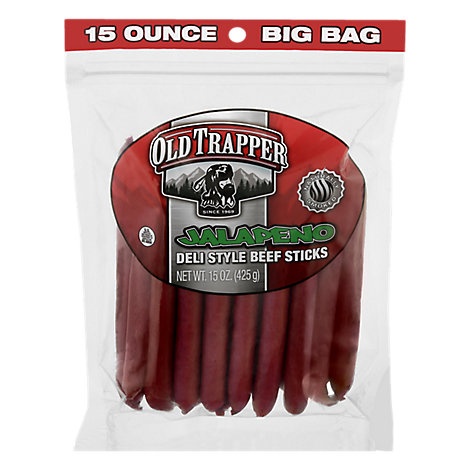 slide 1 of 1, Old Trapper Jalapeno Deli Style Beef Sticks, 15 oz