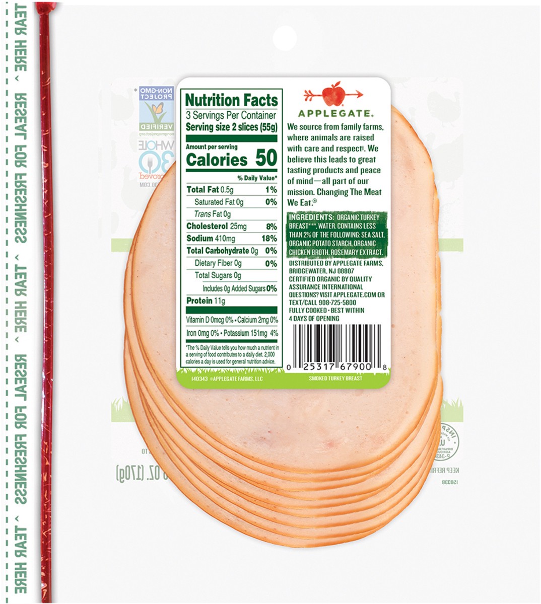APPLEGATE ORGANICS Organic Smoked Turkey Breast, 6 oz