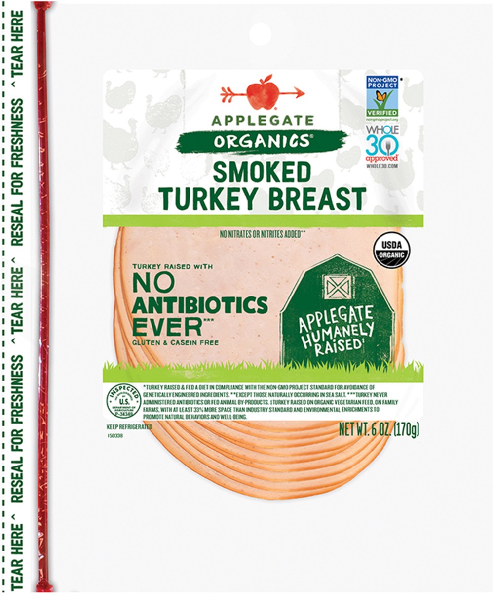 slide 7 of 7, Applegate Organics Smoked Turkey Breast, 6 oz