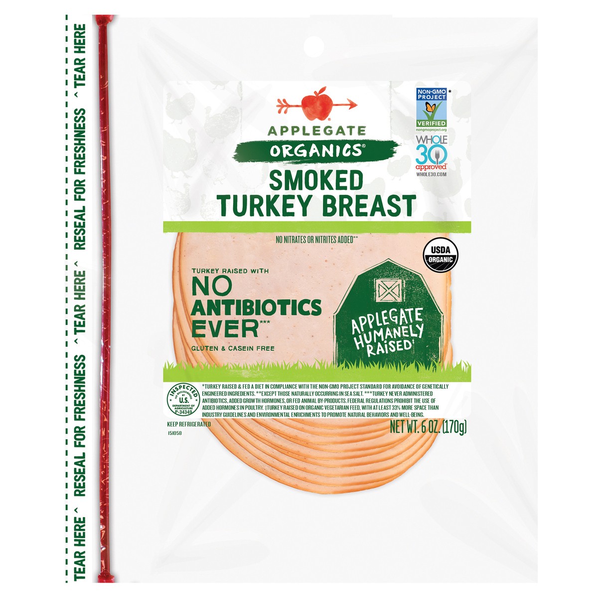 slide 1 of 7, Applegate Organics Smoked Turkey Breast Sliced, 6oz, 6 oz