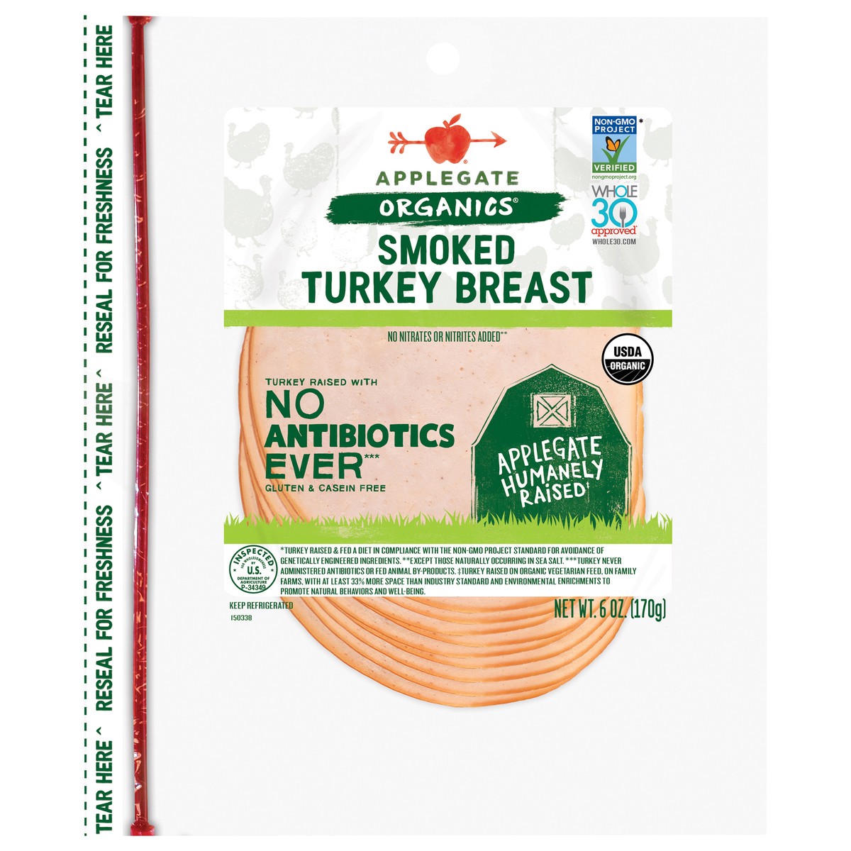 slide 1 of 7, Applegate Organics Smoked Turkey Breast, 6 oz