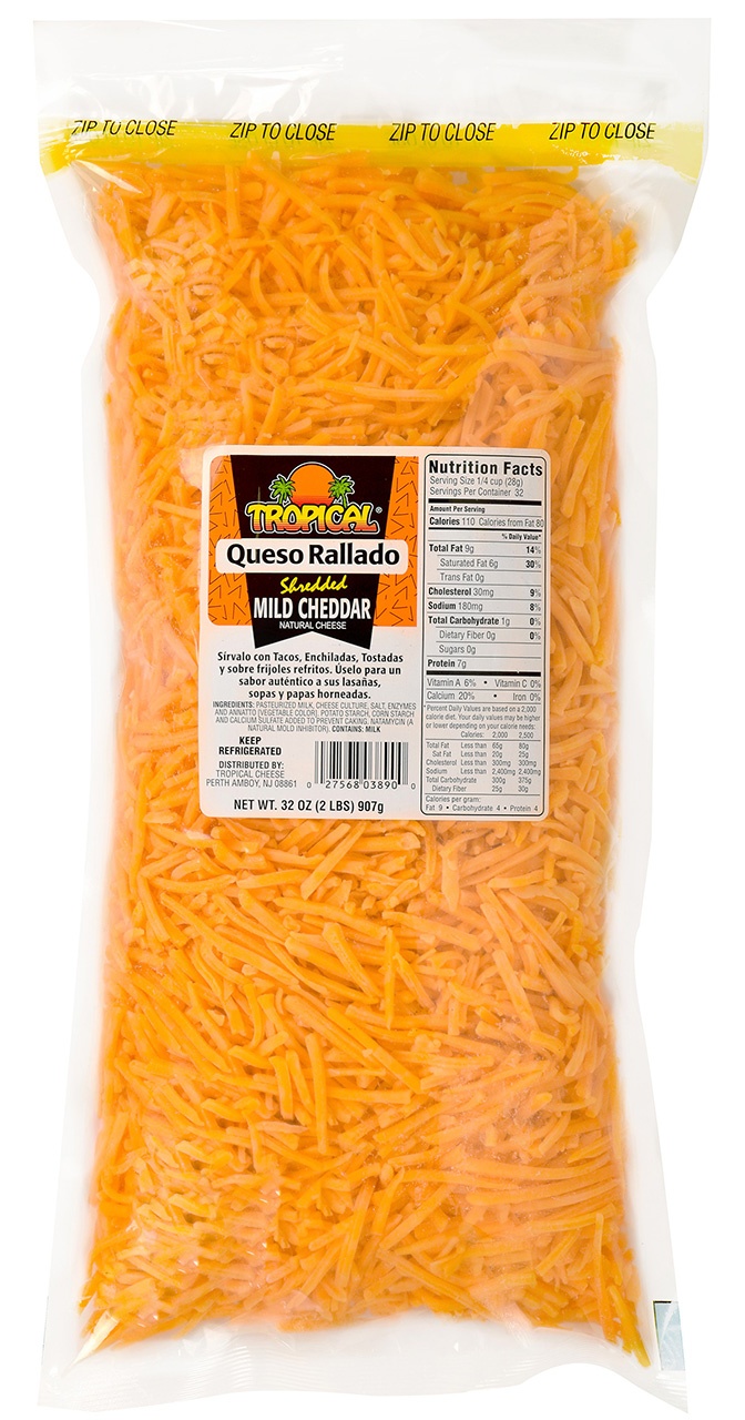 slide 1 of 1, Tropical Mild Cheddar Shredded, 32 oz