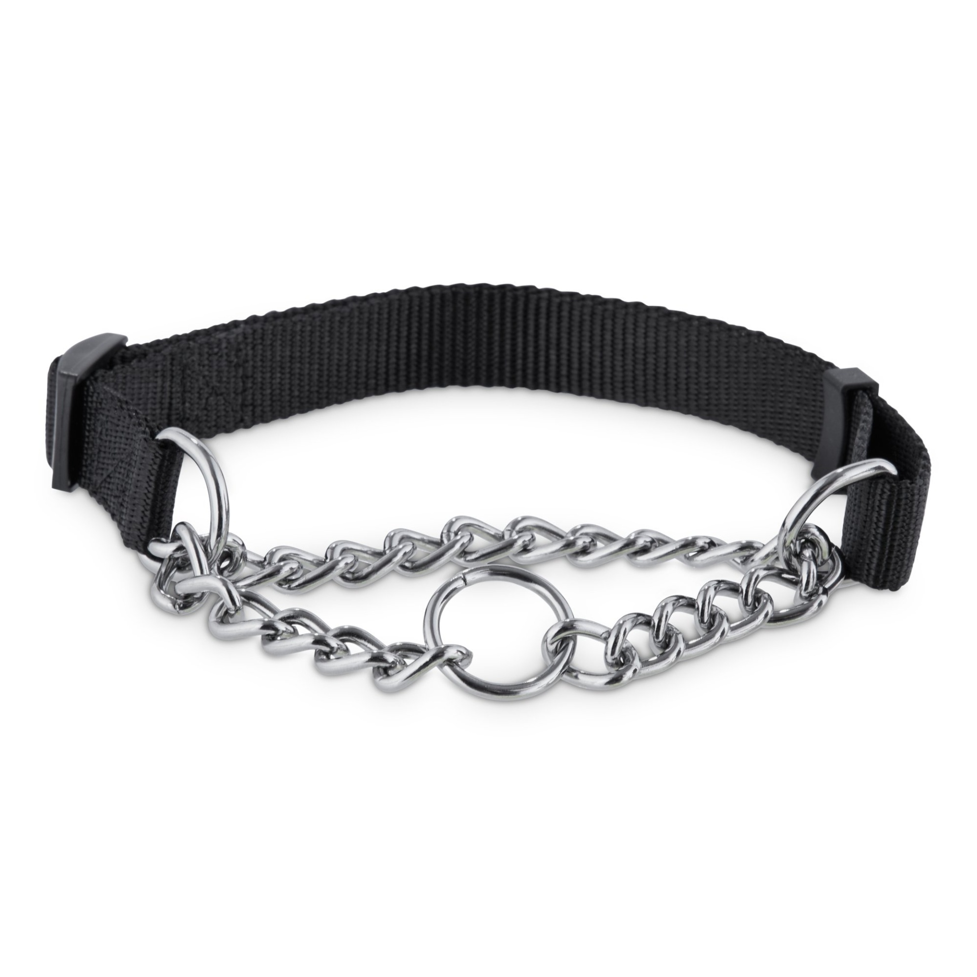 slide 1 of 1, Petco Black Check Nylon and Chain Dog Collar, MED