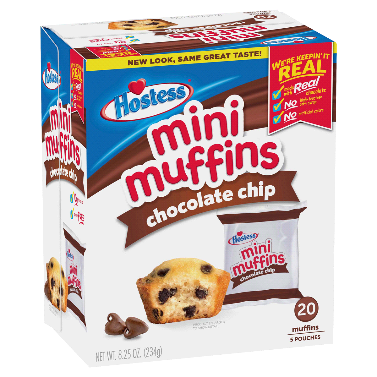 slide 1 of 4, HOSTESS Chocolate Chip Mini Muffins Pouches, 20 ct, 8.25 oz