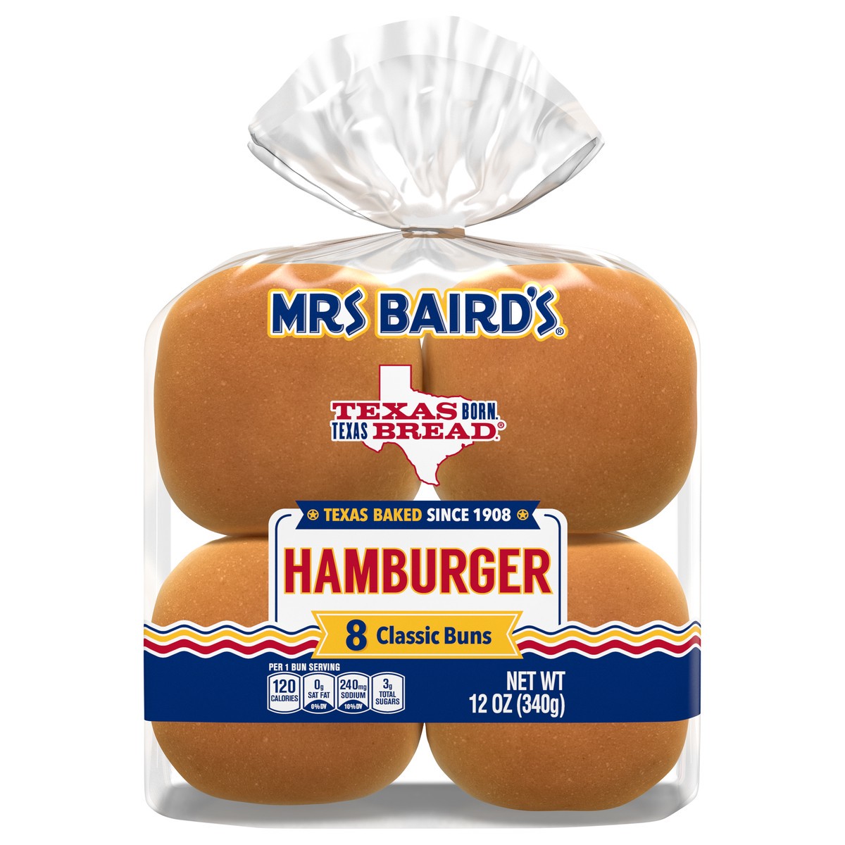 slide 1 of 9, Mrs. Baird's White Hamburger Buns, 8 count, 12 oz, 8 ct