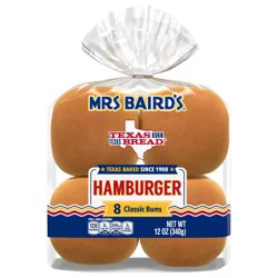 Mrs. Baird's White Hamburger Buns, 8 count, 12 oz
